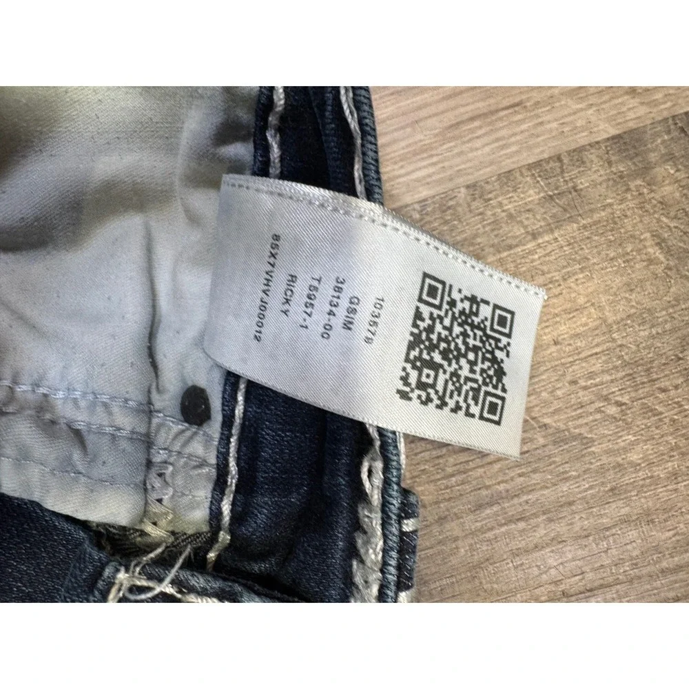 True Religion Jeans Ricky Mens 28x32 Medium Wash Relaxed Straight White T Stitch